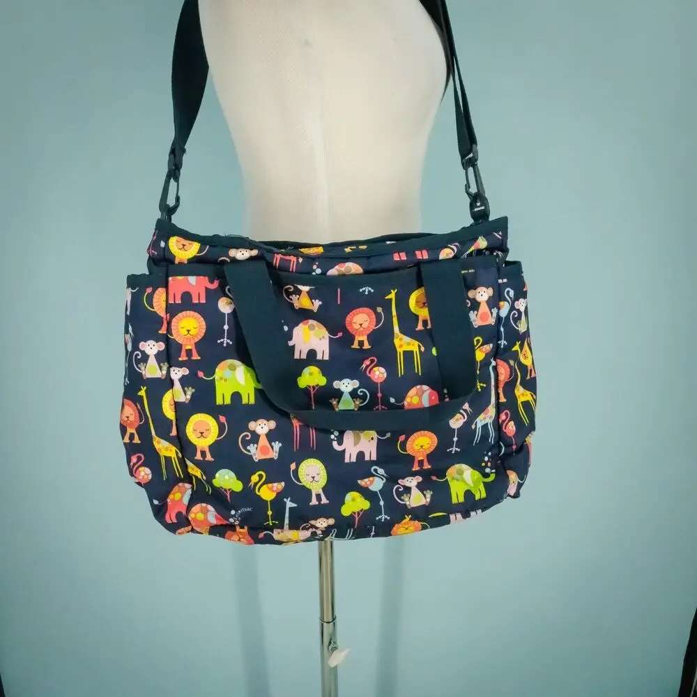 LeSportSac Ryan Baby Zoo Animal Print Synthetic Changing Pad Diaper Bag Tote Bag